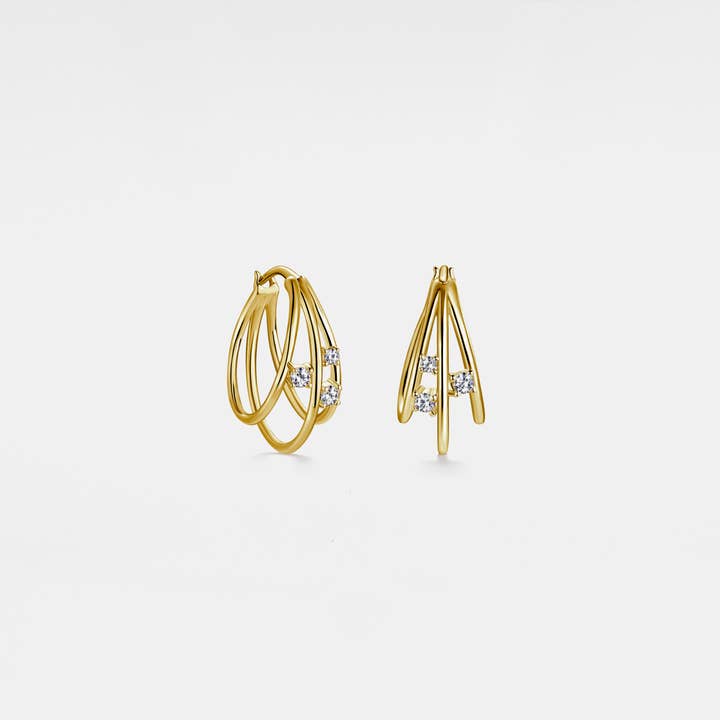 Three Stone Moissanite Hoop Earrings in 925 Sterling Silver for wholesale by Perimade & Co. LLC