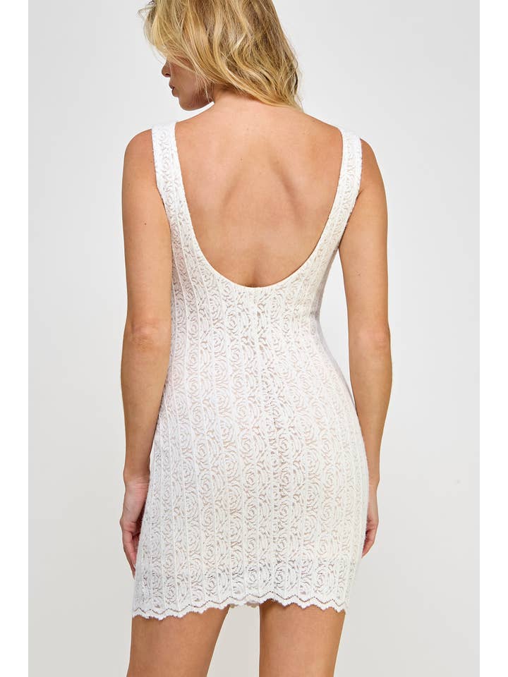 Off White Fili Mini Dress - Lace Square Neck Open Back Tank for wholesale on Faire6