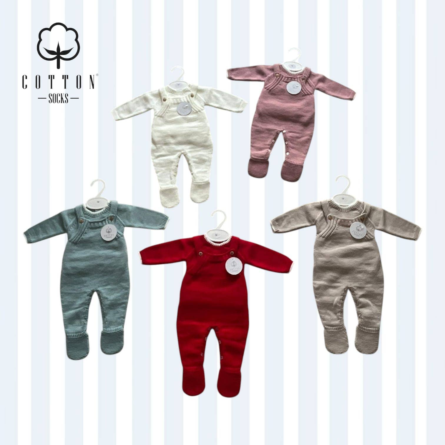 Cotton Socks - Vendita all'ingrosso Completino - Neonati - 2025.1 Salopette + maglione in maglia 100% acrilico1