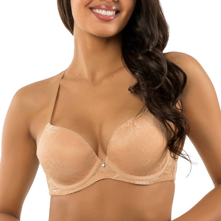 PARFAIT Luxlacy P2000 Women's Full Busted Lace Molded Padded Everyday Basic Wired T-shirt Bra - True Nude for wholesale by PARFAIT