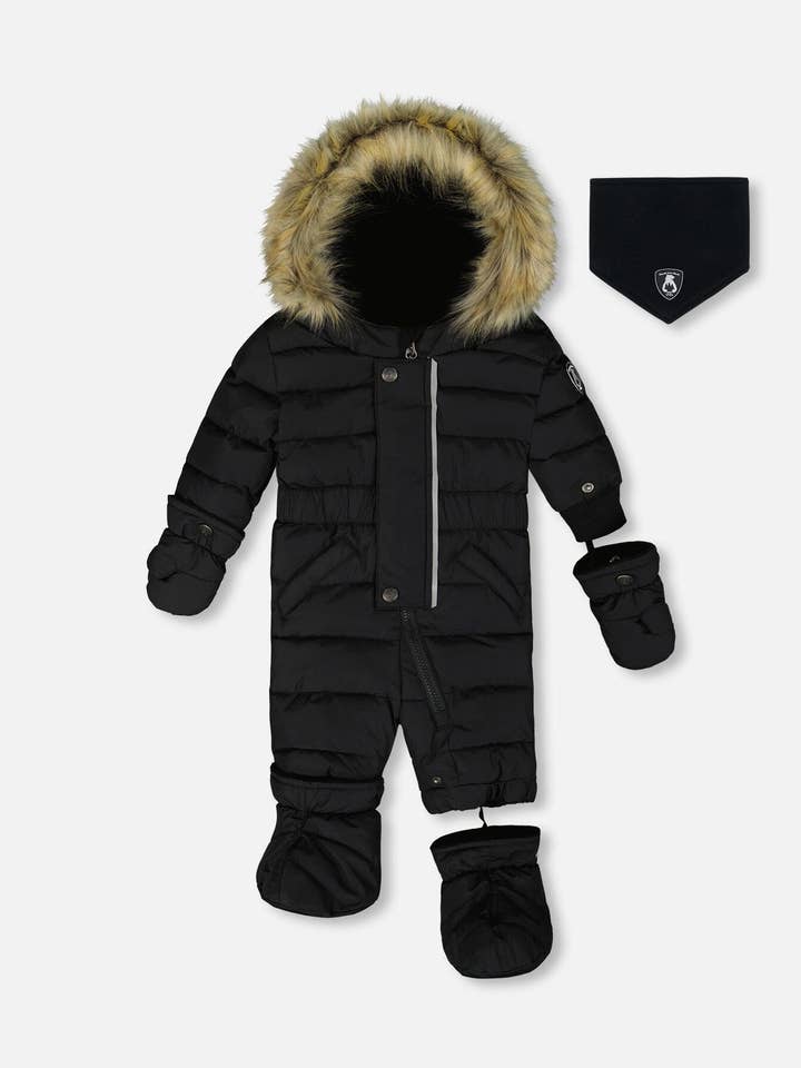 One-Piece Baby Original Puffy Snowsuit Black for wholesale by Deux par Deux