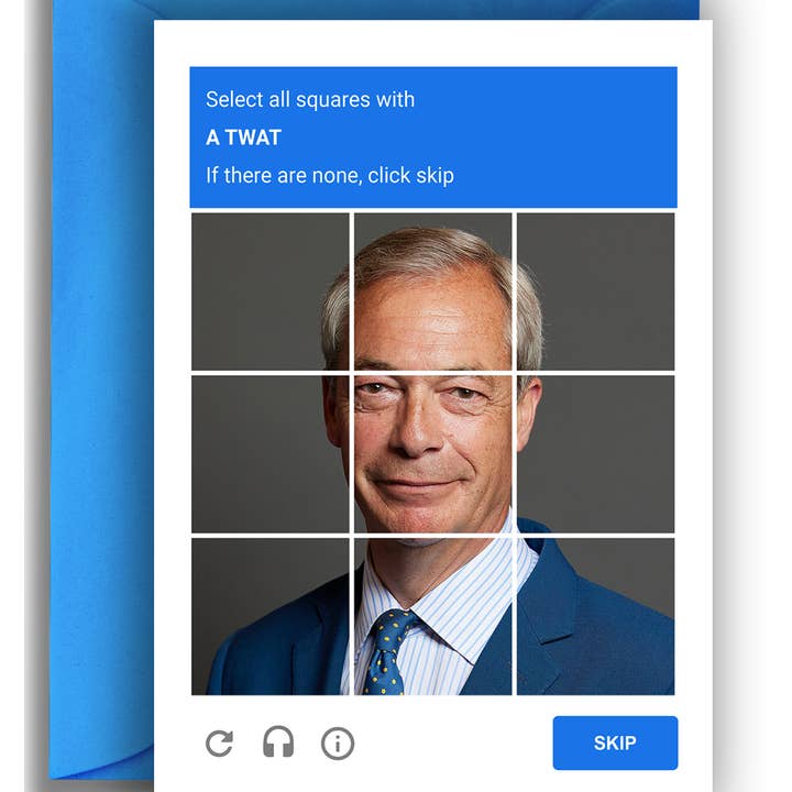 Farage reCAPTCHA - Lustige Wortspiel-Geburtstagskarte für den Großhandel von Quite Good Cards