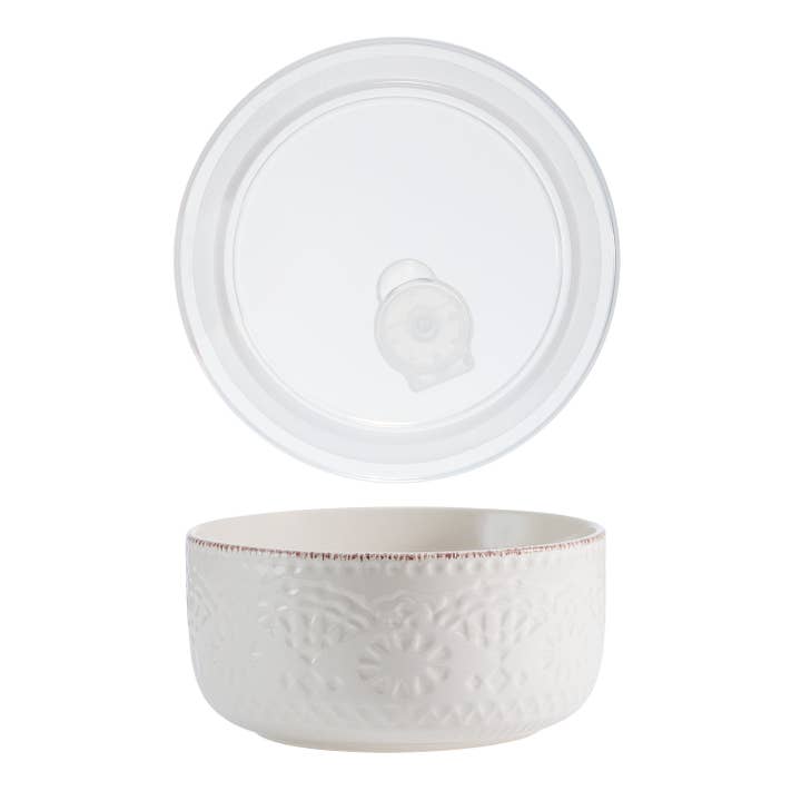Fitz and Floyd® Mikasa® Pfaltzgraff® - Wholesale Food Storage Container - Pfaltzgraff Chateau Cream Storage Bowl w Lid S2 Brown Bx Pkg