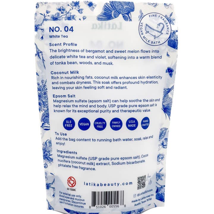 Latika Beauty - Wholesale Bath Soak/Milk - 💙White Tea – Vegan Milk Bath Soak 🫖