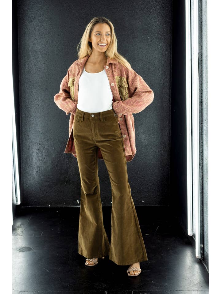 Olive Tan Corduroy Flare Pants for wholesale on Faire5