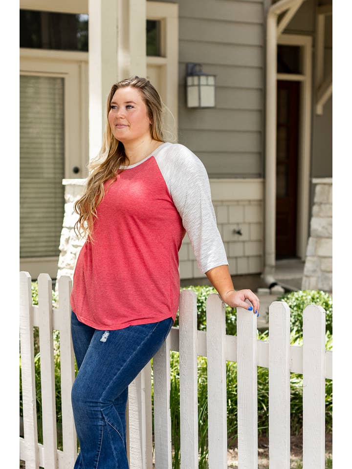 Blank Faded Red & Grey Striped Raglan for wholesale on Faire5