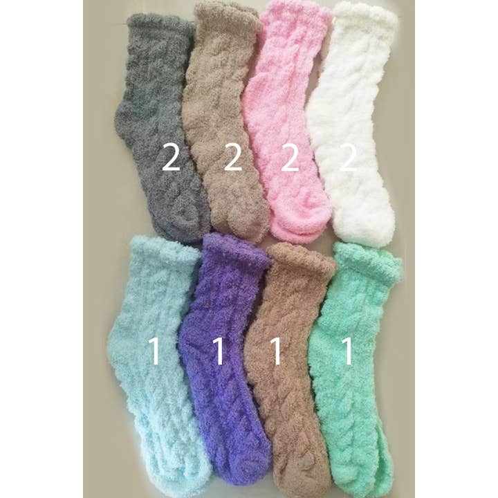 ASSORTED Solid Cable Pattern Cozy Socks Set for wholesale on Faire