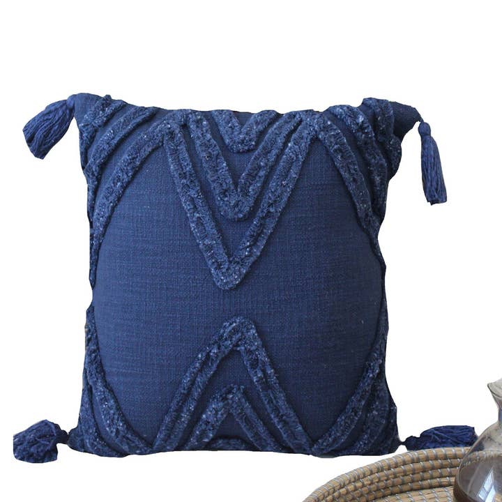 Navy Blue Boho Textured Pillow Cover for wholesale by Kozify Decor Inc
