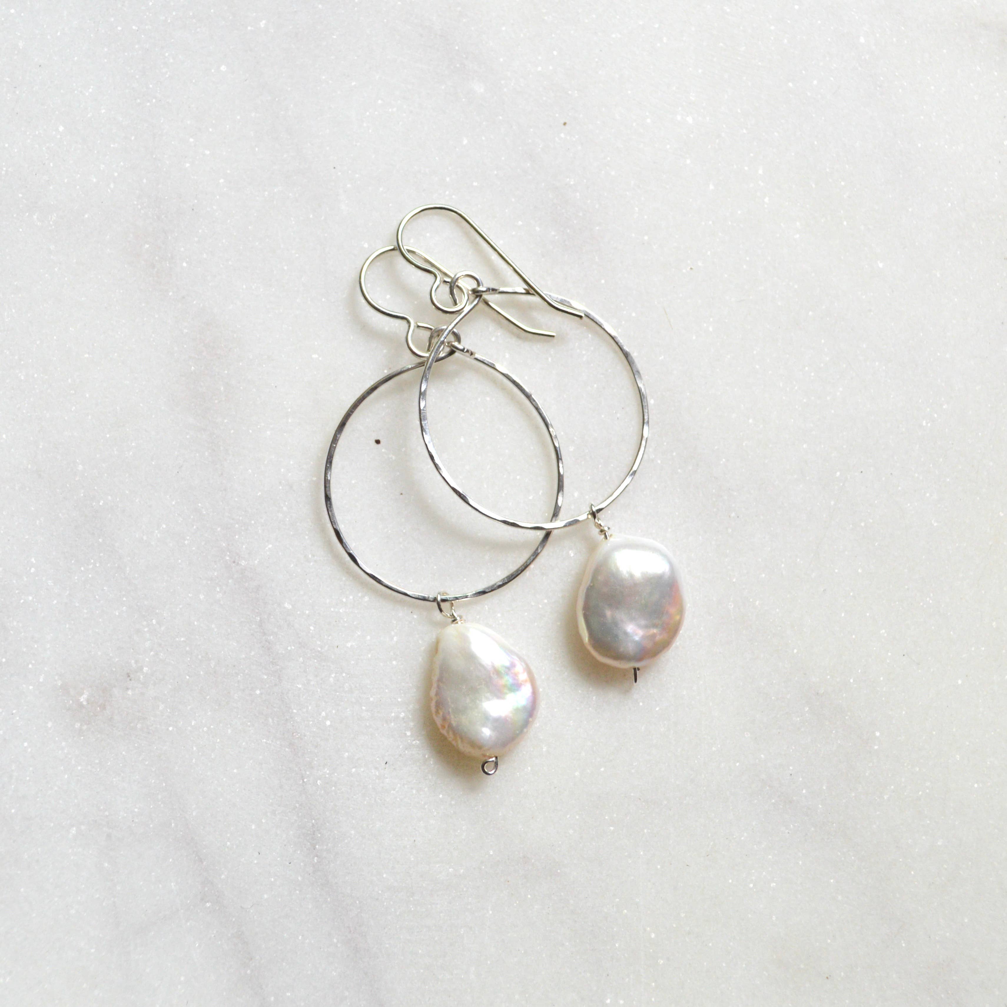 Salty But Sweet - Wholesale Dangle Earrings - Cream Freshwater Pearl Hoops3