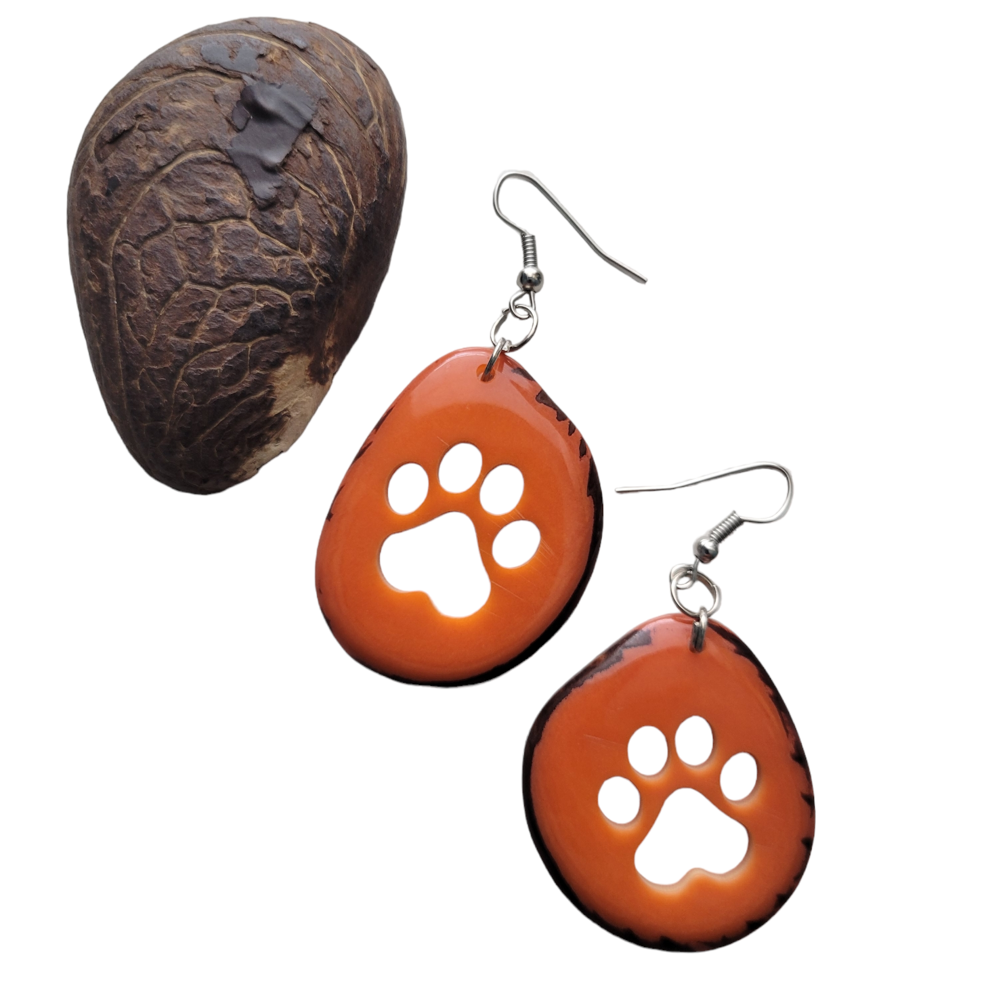 Organic jewelry by Allie - Wholesale Dangle Earrings - Paw print tagua nut earrings gift for pet parents9