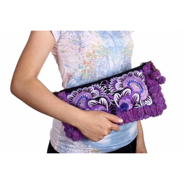 BUNDLE: 5 Piece Two-tone Pom Poms Wristlet Clutch - Thailand for wholesale by Lumily