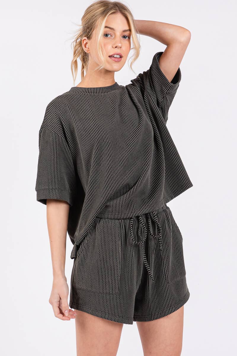 Sewn and Seen - Wholesale Lounge Set - Women's - RIBBED ROUND NECK TOP AND SHORTS SET55