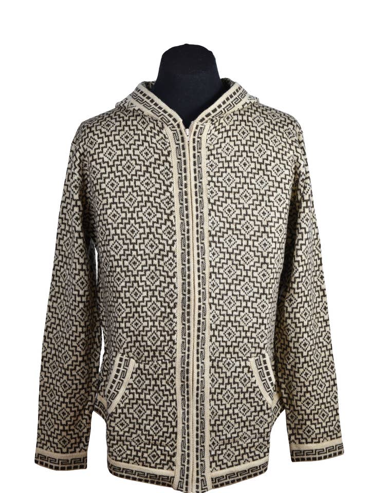 Sanyork Fair Trade - Wholesale Hoodie – Women's - Alpaca Hooded Knit Sweater Chacana Inca Pattern Charcoal