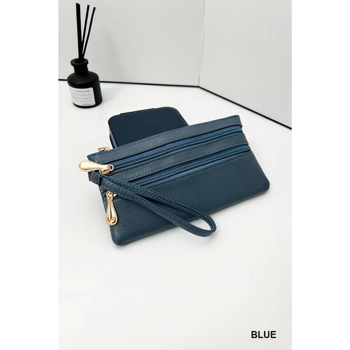 42POPS - Wholesale Wallet - Women's - ,..SI-26468 Vegan Leather Triple Zipper Wrist Wallet Clutch