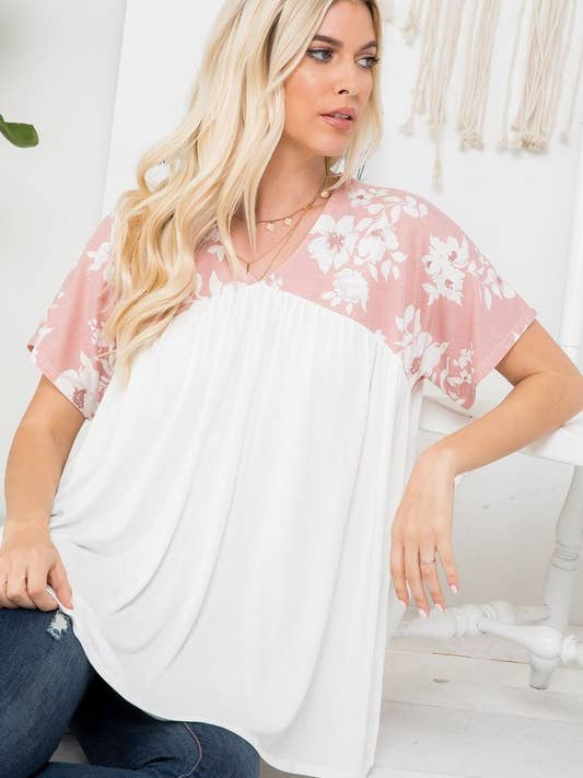Baby Doll-topp - Missy Fit Blomkontrast för wholesale av Rose Mellow Fashion