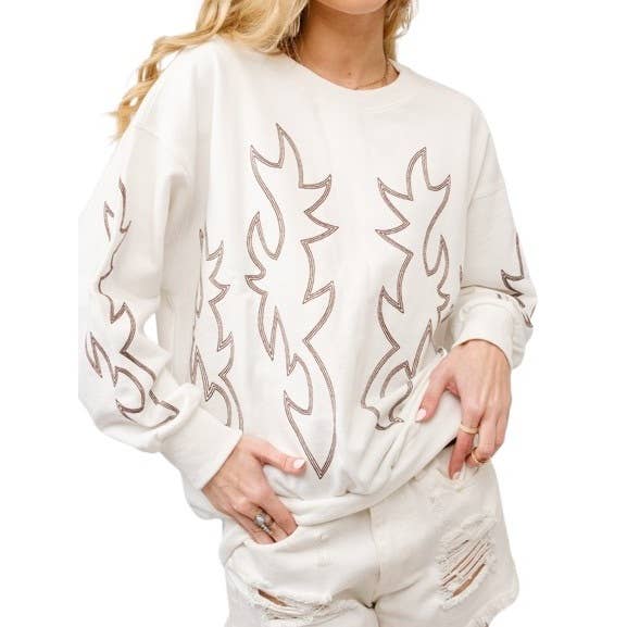 Step into Style with Western Boots Stitch Pullover Sweatshir for wholesale by Blue Bunny Inc