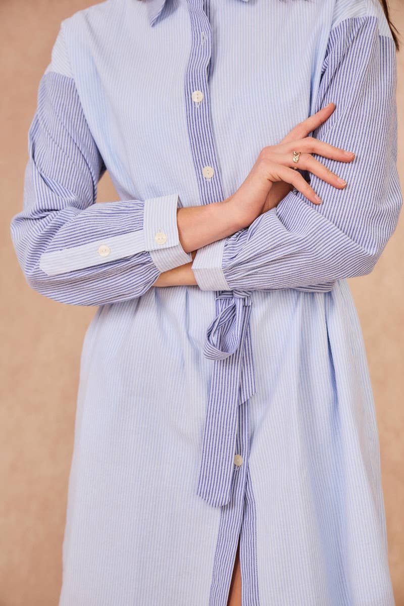 Calie Paris - Vendita all'ingrosso Vestito - Donna - DENISETTE Vestito camicia a righe – Chic senza sforzo0