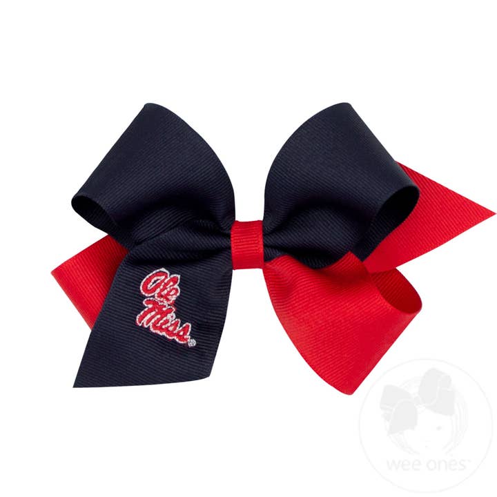 Ole Miss Medium Two-tone Embroidered Hair Bow for wholesale by CollegeHairBows.com