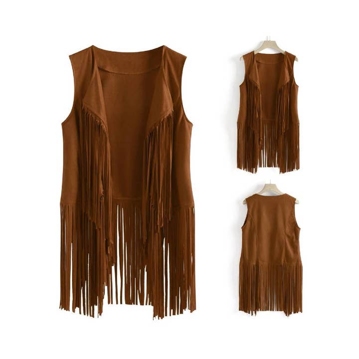 Rosa Clothing - Wholesale Outerwear Vest - Women's - Fashion Thin Tassel Slim Sleeveless Vest