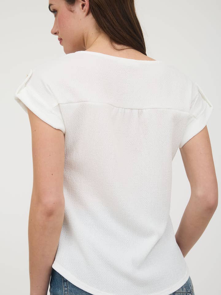 Blu Pepper - Wholesale Knit top – Women's - SHORT TAB SLEEVE LACE TRIM CRINKLE KNIT BLOUSE1