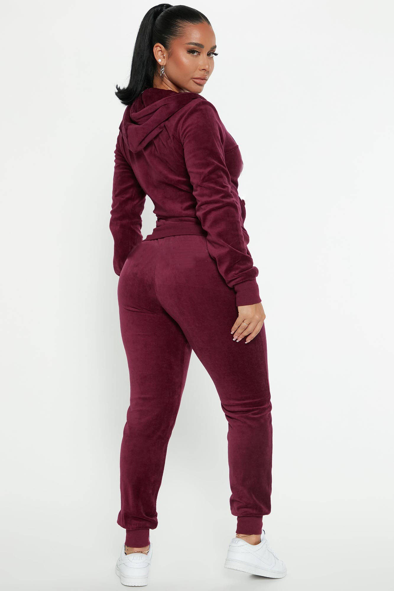 BJ's Closets - Wholesale Lounge Set - Women's - VELOUR ZIP UP HOODIES AND JOGGER PANTS SET-BURGUNDY1