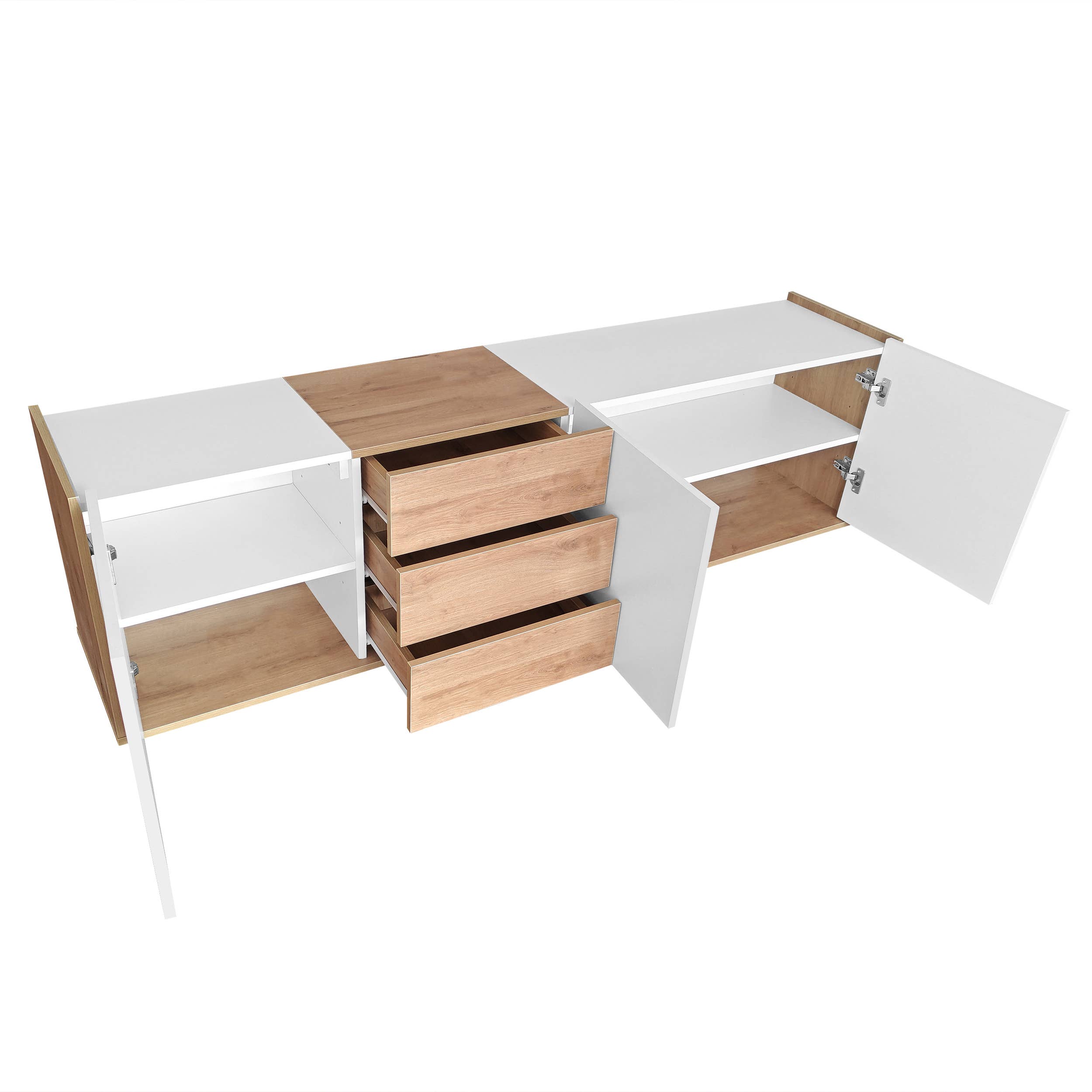Urban Meuble - Wholesale Console Table - White and wood TV stand with 3 doors and 3 drawers7