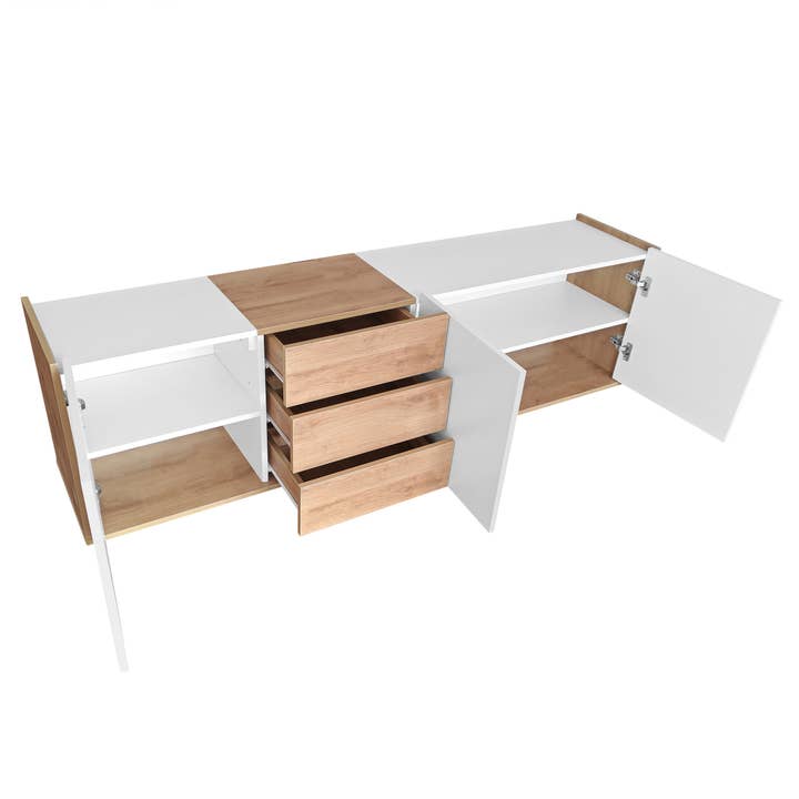 Urban Meuble - Wholesale Console Table - White and wood TV stand with 3 doors and 3 drawers7