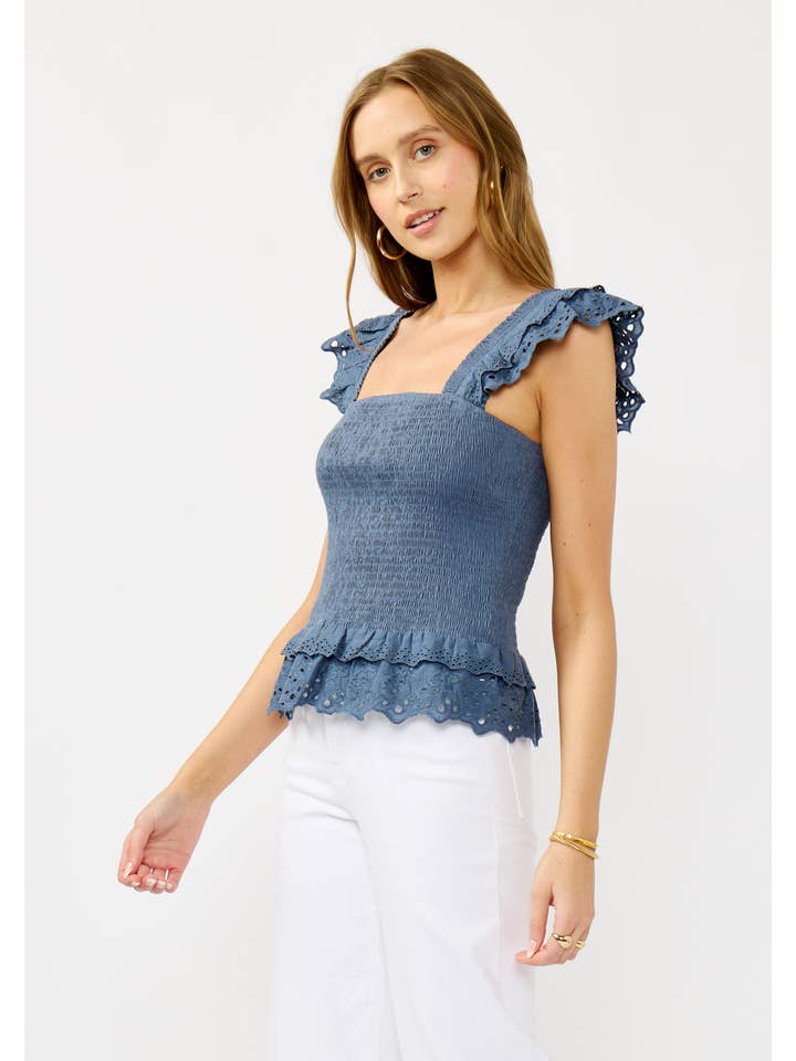 Lovestitch - Wholesale Blouse - Women's - Smocked Scallop Lace Ruffle Top1