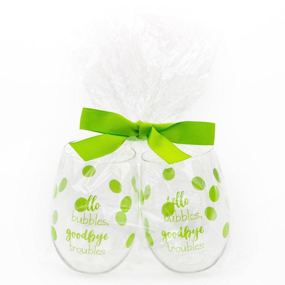 Mainstreet Collection – wholesale Wine glass – "Hello Bubbles Goodbye Troubles" Acrylic Wine Glass Set0