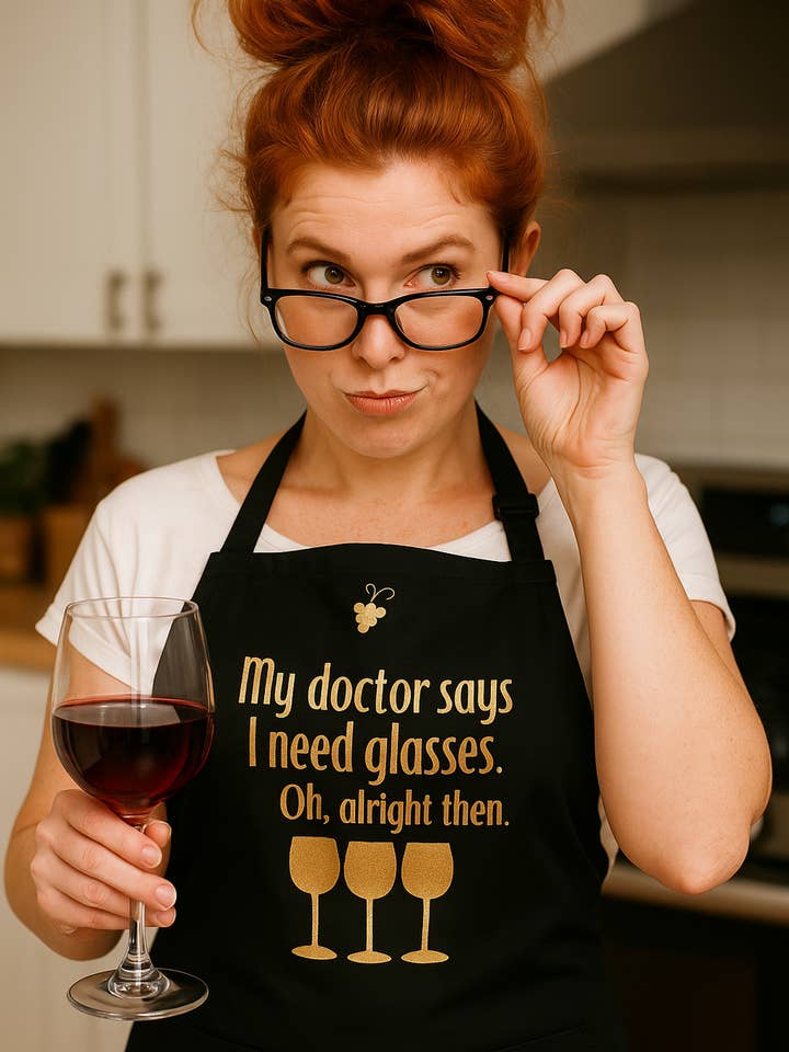 My Doctor Says I Need Glasses. Oh, Alright Then Apron for wholesale by Vinotopia