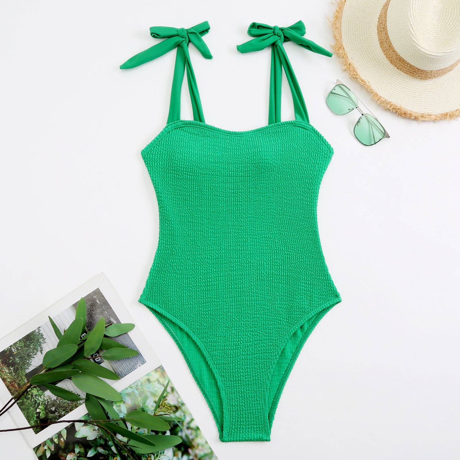 Sweetkama – wholesale One-piece swimsuit – Women’s – Bowtie Shoulder Solid Color One Piece Swimwear12