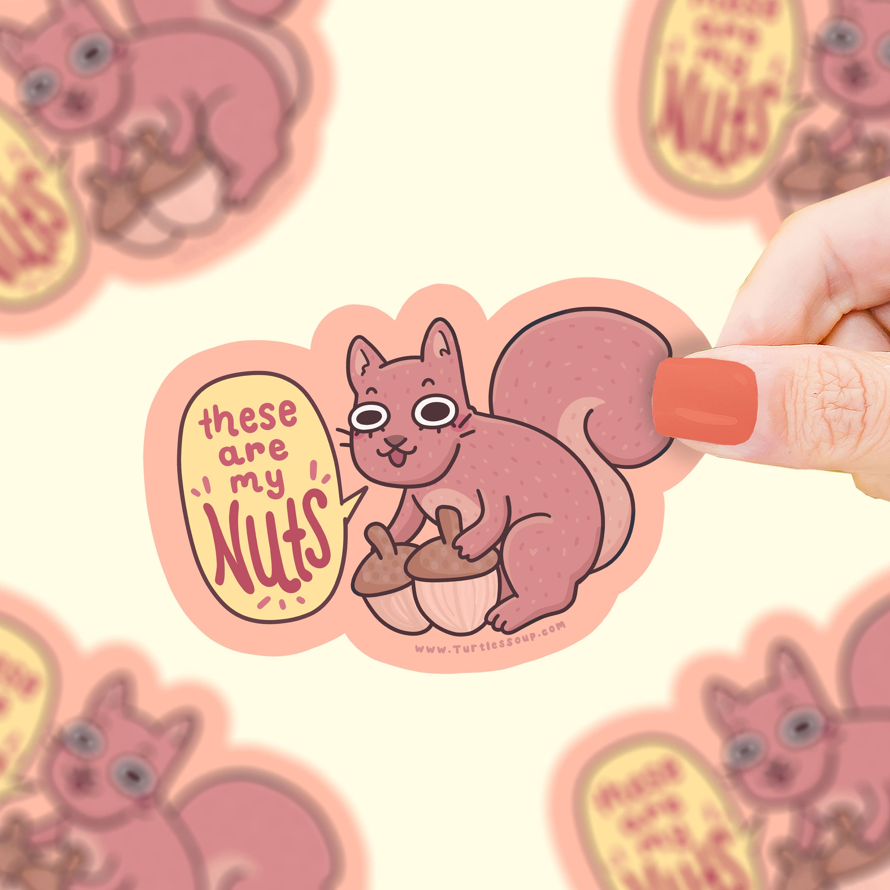 Turtle's Soup – Großhandel Aufkleber – Dies sind meine Nüsse Eichhörnchen, Wortspiele, Tiere, Vinylaufkleber.