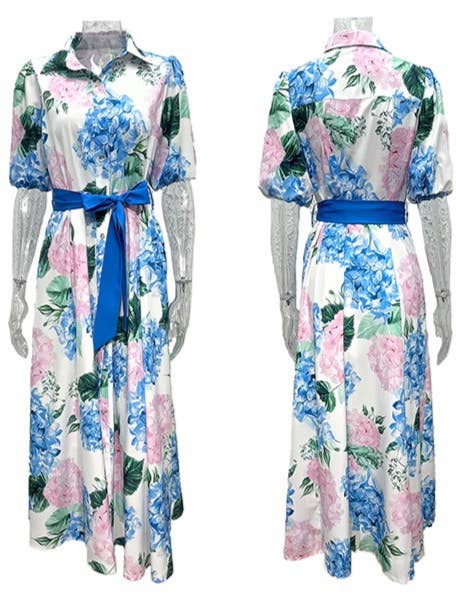Blue Bohemia Floral Print Belted A-Line Maxi Dress for wholesale on Faire