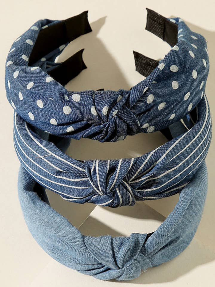Vintage Demin Stripe Knot Headband DPJH17 for wholesale by Dipped Shop