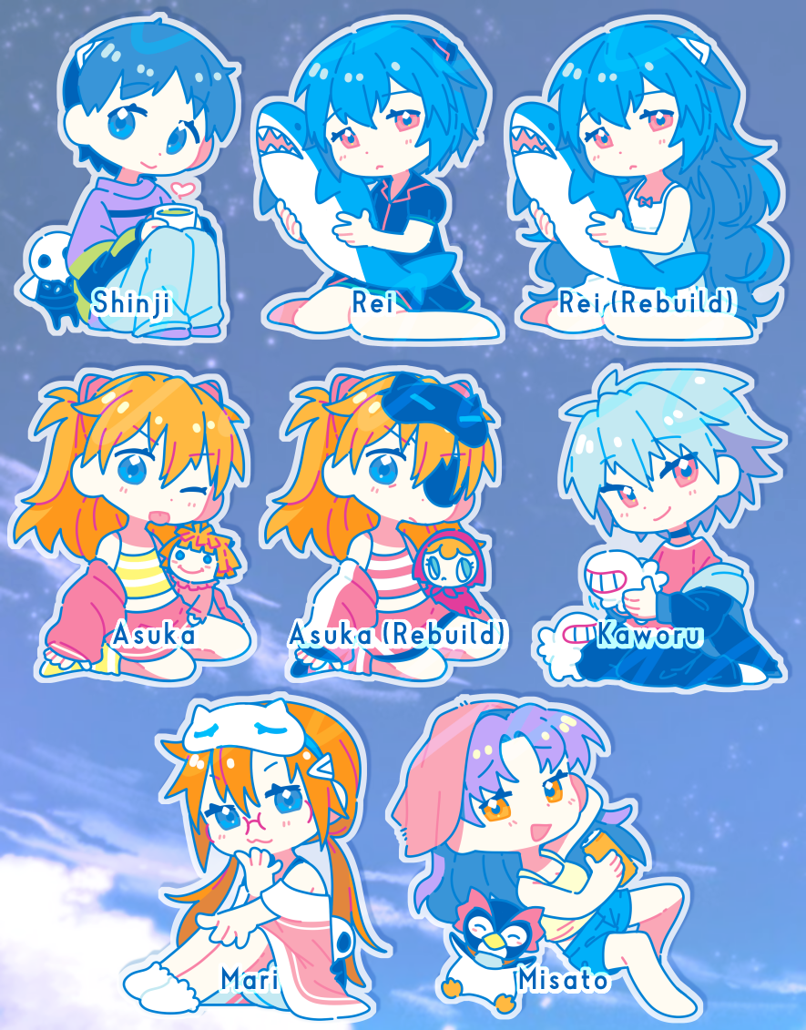 Minomino - Wholesale Sticker - Neon Genesis Evangelion Sleepy Set 3" Single Stickers0