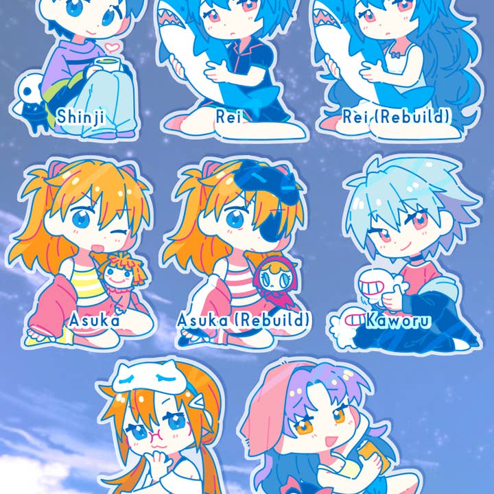 Minomino - Wholesale Sticker - Neon Genesis Evangelion Sleepy Set 3" Single Stickers