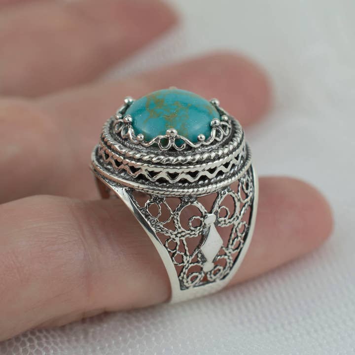 Filigranist Jewelry – Engroshandel Statementring – Kunst Kobber Turkis Ædelsten Kvinde Sølvring3