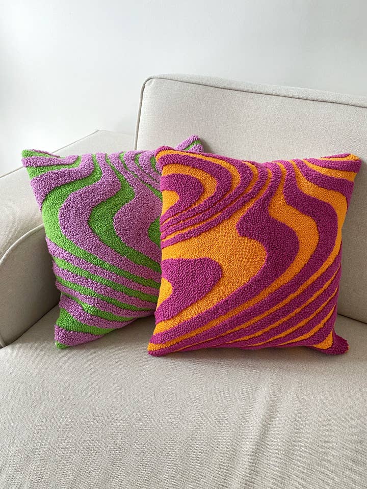 Groovy Punch Needle Embroidered Cushion Cover #2 for wholesale by Honey Art and Nature