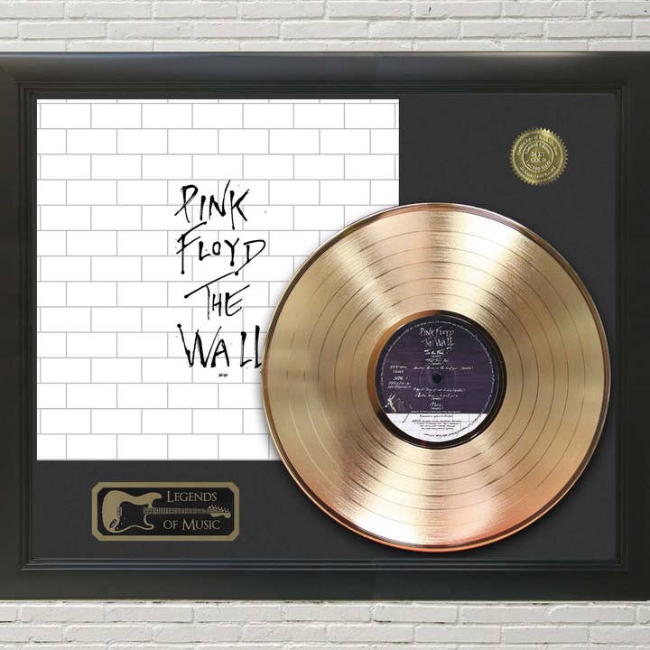 Pink Floyd - The Wall Présentoir LP doré avec cadre doré pour la vente par Gold Record Outlet