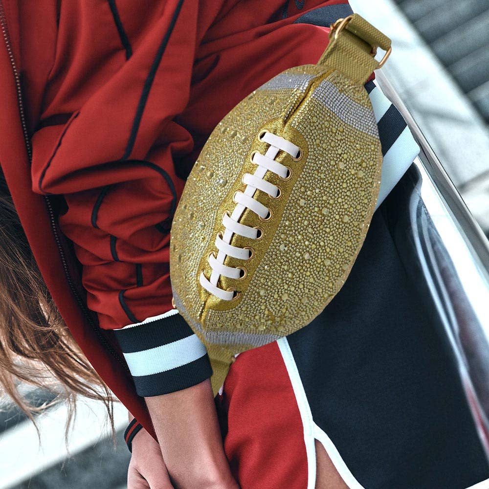 Sensibling Corp. - Wholesale Belt Bag - Women's - Bling Studded Game Day Football Shape Fanny Pack / Sling Bag4