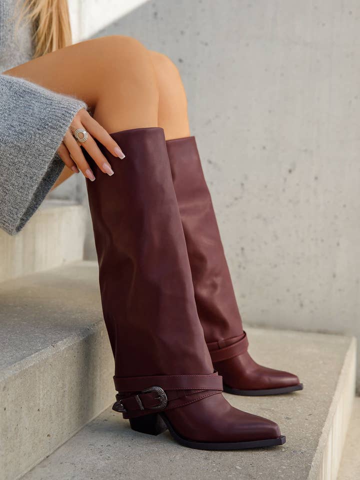 HIGH SHAFT FAUX LEATHER BOOT for wholesale by SWEET MAGIC SHOES & BAGS