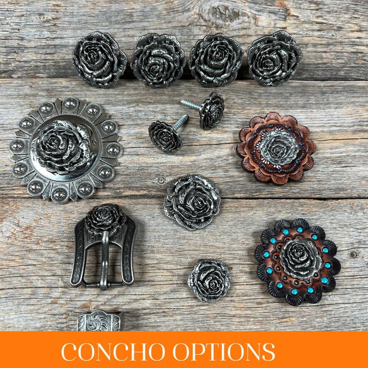 Concho Western Rose en argent antique W108 pour la vente par Rodeo Drive