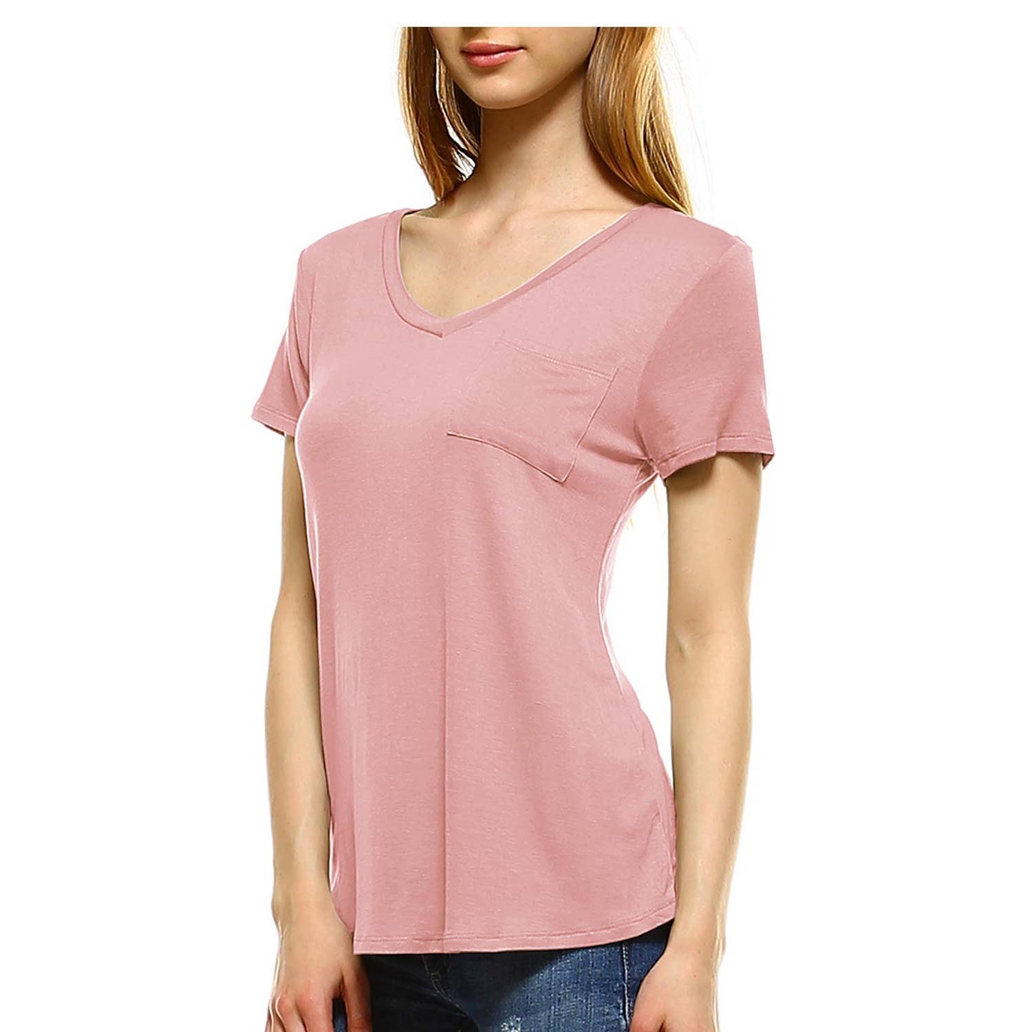 JHP Collection - Wholesale Shirt - Women's - WOMENS CASUAL SOLID V NECK SHORT SLEEVE T SHIRT11