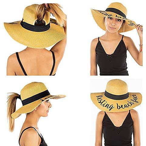 Funky Junque – Großhandel Strohhut – Damen – Messy Bun Sonnenhut — ruhendes Strandgesicht
