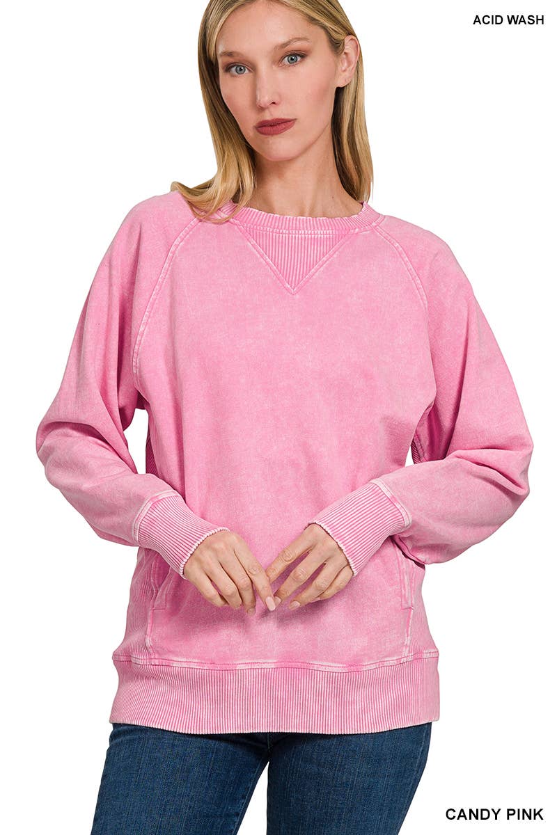 42POPS - Wholesale Sweatshirt - Women's - `.Washed French Terry Pullover With Side Pockets85