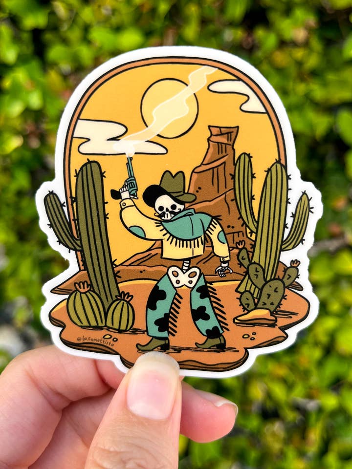 Autocolante de Cacto Cowboy Esqueleto do Deserto por atacado de La Fumettista