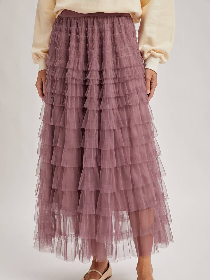 RUFFLED TULLE MIDI SKIRT for wholesale by Bluivy
