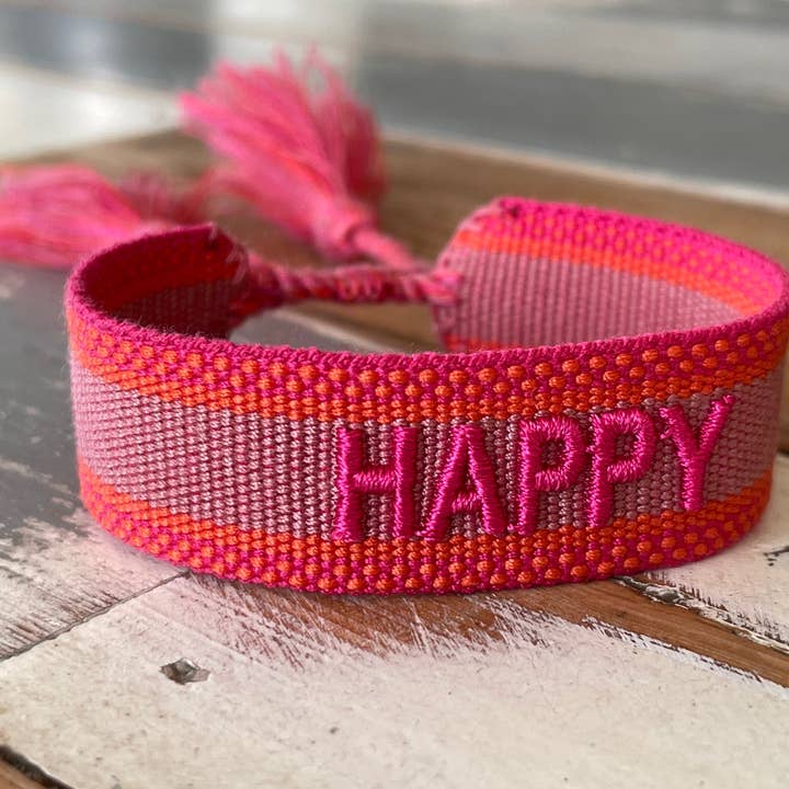 Bracciale HAPPY Statement intrecciato e ricamato per la vendita all'ingrosso da parte di Parsley & Pepper