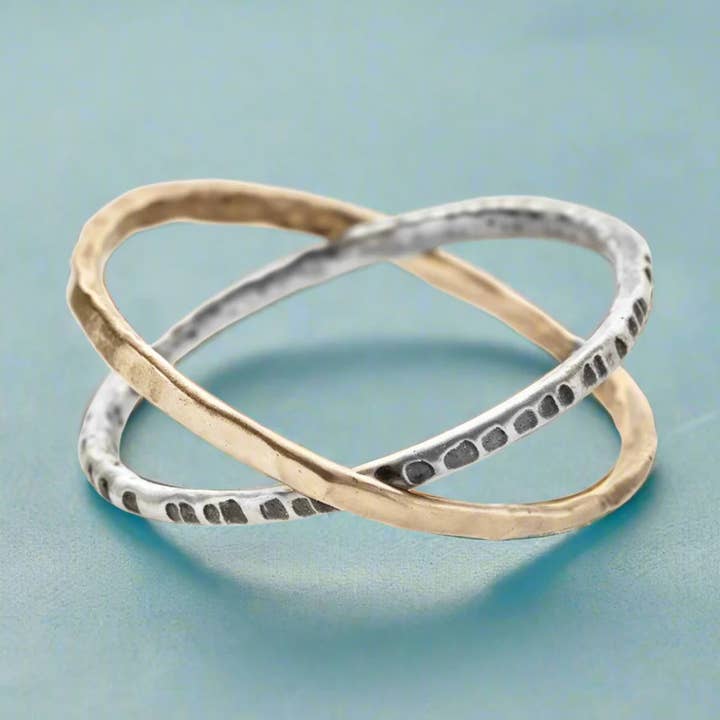 Handcrafted Goldfill & Sterling Crisscross Bands for wholesale by J + I Jewelry