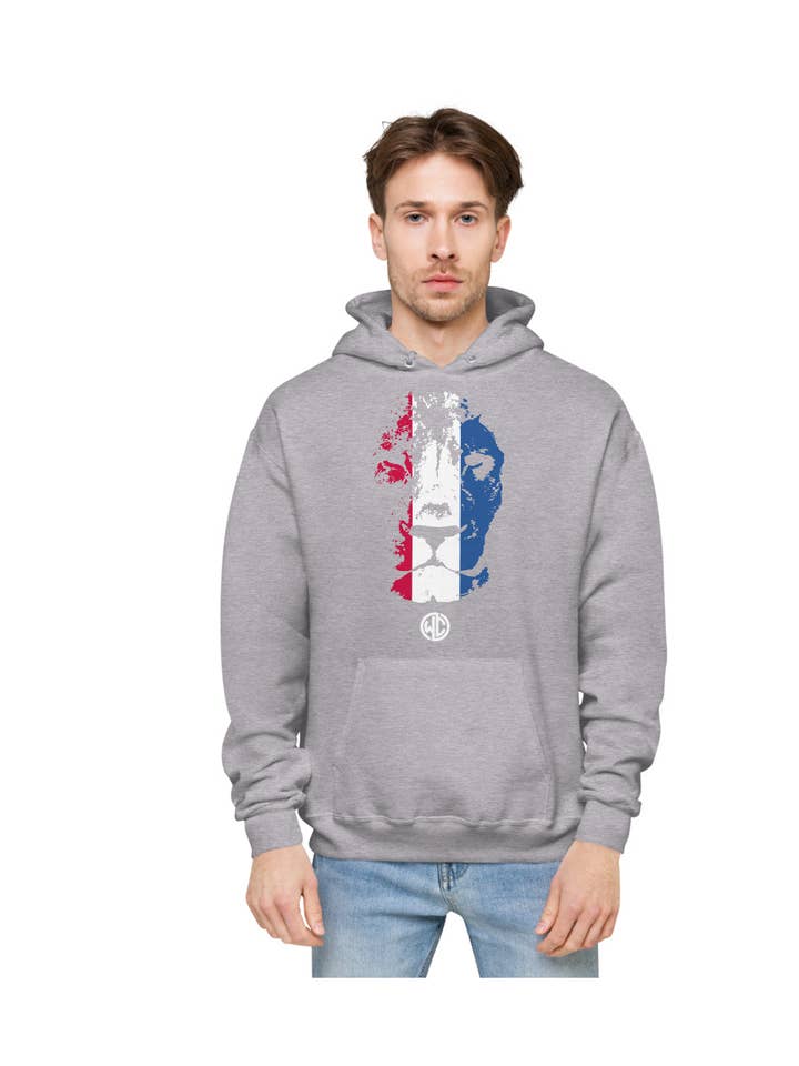 Cromford Lion Face Print Hooded Hoodie Grey for wholesale by Sweats & Tees Ltd